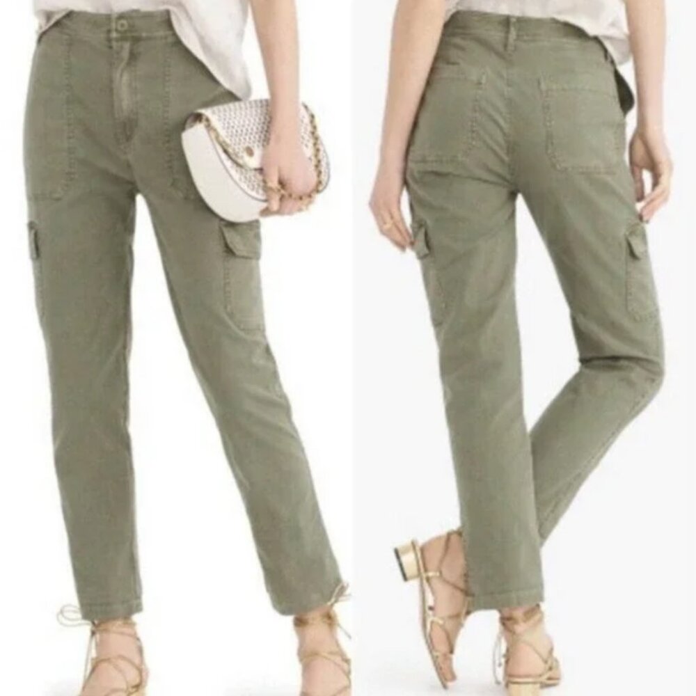 J Crew High-Rise Super Skinny Washed Cargo Crop Ankle Pant in Army Green - NWT